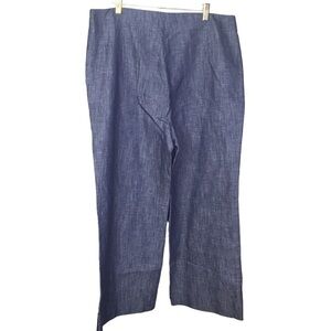 Worth New York Pants Size 12 Womens Blue Linen Blend Wide Leg Trouser